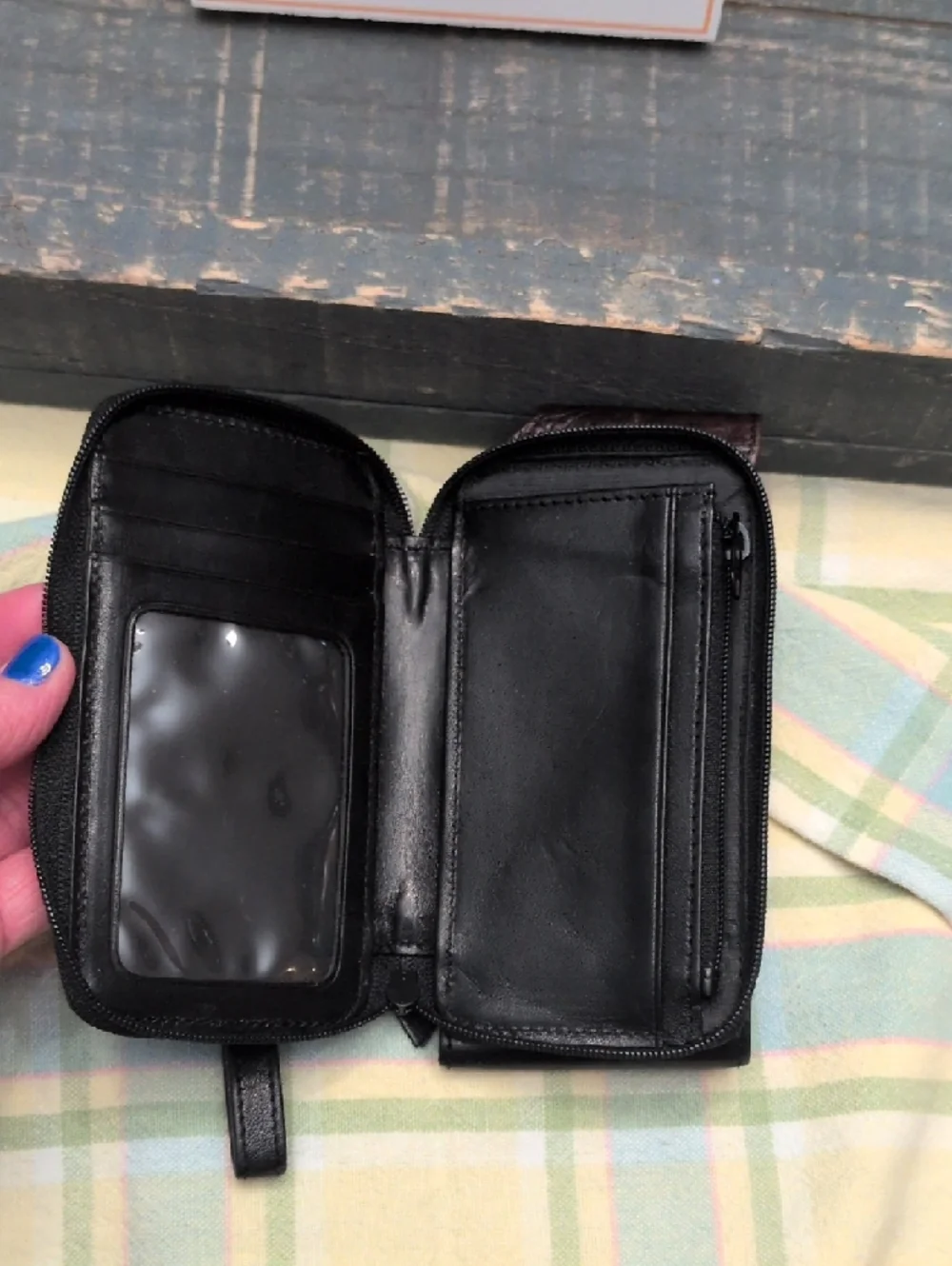 Brahmin Black Leather Wristlet Phone Case with Snap Closure